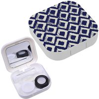 Portable Contact Lens Case Box Travel Kit Mirror + Bottle + Tweezers Container Holder [ Porcelain Indigo Blue White ]