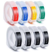 Airmall 8 Rolls Replace DYMO Embossing Tape, 3/8 Inch (9 mm) for DYMO Embossing Label Maker Xpress, 3D Plastic Embossing Labels, White on Black/Red/Blue/Yellow/Green, Self-Adhesive, 3/8 in x 9.8 ft