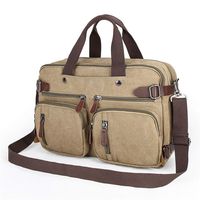 HWX Casual Canvas Bag Large-Capacity Portable Briefcase Portable Slung Backpack Travel Bag (Color : Khaki, Size : 40cm16cm30cm)