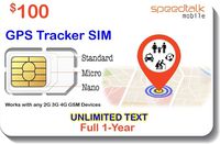 $100 GSM SIM Card for GPS Trackers - Pet Kid Senior Vehicle Tracking Devices - 1 Year Service