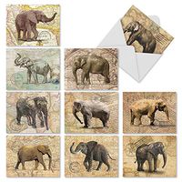 10 Assorted ‘Trunk Mail' Thank You Greeting Cards 4 x 5.12 inch, All Occasion Cards with Envelopes, Elephants and World Maps Stationery Set for Weddings, Father's Day, Thanksgiving M9636TYG