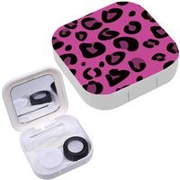 Portable Contact Lens Case Box Travel Kit Mirror + Bottle + Tweezers Container Holder [ Pink Leopard Texture ]
