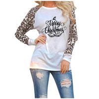 HAPPIShare Merry Christmas T-Shirt Women's Leopard Print Tops Raglan Long Sleeve Pocket Casual Basic Shirts Soft Tunics Top