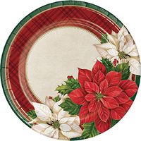 Creative Converting 8-Count Sturdy Style Dinner/Large Paper Plates, Plaid Poinsettia