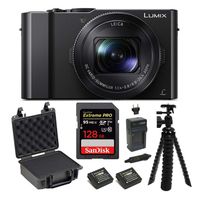 Panasonic LUMIX LX10 4K 20.1MP Digital Camera with Leica 24-72mm Lens (Black), 128GB SD Card, Battery/Charger, Protective Case, and 10" Spider Tripod Bundle (9 Items)