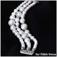White Pearl Bands Compatible with Fitbit Versa Smartwatch Bands Exercising Elastic Stretch Handmade Jewelry Bracelet Watch Replacement Strap Wristband Wearable Watchbands Pearl Bracelet Girls Women