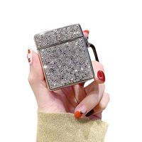 ICI-Rencontrer Elegant Shimmering Powder Bright Square Airpods Case Shining Glittery Portable AirPods Accessories Soft Silicone Anti-Scratch Waterproof Protective Case With Carabiner Silver