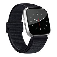 AK Bands Compatible with Fitbit Versa, Soft Replacement Wristband Sport Loop with Fastener Adjustable Closure for Fitbit Versa Lite Women Men (01# Black, 5.5" - 9.4")