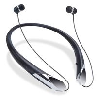 Bluetooth Retractable Headphones, Wireless Earbuds Neckband Headset Noise Cancelling Stereo Earphones with Mic (15 Hours Play Time, Black)