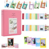 WISAGI 2x3 inch Photo Album Set for 3 inch Pictures by Fujifilm Instax Mini Films/ Polaroid Snap Photos (Flamingo Pink)