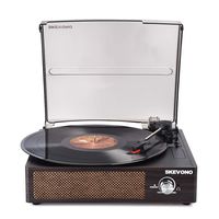 Record Player, SKEVONO Portable 3 Speed Vinyl Turntable, Bluetooth Vintage Record Player with Built-in Speakers, Supports Headphone Jack/Aux Input/ RCA Line Out (Coffee Brown Wooden)