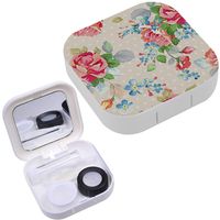 Portable Contact Lens Case Box Travel Kit Mirror + Bottle + Tweezers Container Holder [ Floral Roses Fashion ]