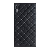 Square Grid Leather Case for iPhone XR Luxury Lattice Rhombic Sheepskin Vintage Chic Stylish Cover Slim Soft Flexible Shockproof Trunk Back Shell (Black, iPhone XR 6.1'')