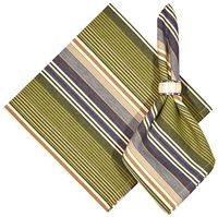 Traders and Company 100% Cotton Green & Blue Striped 22"x22" Napkins, Set of 12 - Greenway