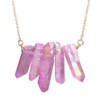 Chain Pendant Necklace Cuekondy Natural Stone Crystal Rock Gold Plated Quartz Pendant Statement Jewelry for Women Teen Girls (A)