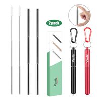 Vantic Reusable Collapsible Straws - 2Pack Telescopic Stainless Steel Portable Drinking Straw with Travel Case & Cleaning Brush for 12oz/20oz/30oz Cups-Red & Black