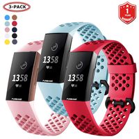 FunBand for Fitbit Charge 3 Strap Bands, Easy Adjust Breathable with Ventilation Holes Soft Silicone Sport Replacement Accessory Bracelet Straps for Fitbit Charge 3 Fitness Activity Wristband