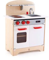 Hape Gourmet Kitchen Toy Fully Equipped Wooden Pretend Play Kitchen Set with Sink, Stove, Baking Oven, Cabinet, Turnable Knobs & Spice Shelf, Red