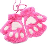 Clearance!Women Gloves,Haoricu Cute Cat Claws Shaped Women Velvet Thickening Half-finger Flip Keep Warm Gloves (Hot Pink)