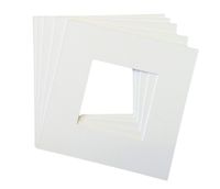 Pack of 5 12x12 Square White Picture Mats with White Core Bevel Cut for 8x8 Pictures