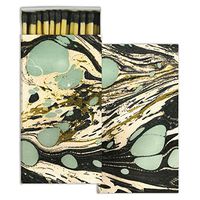 HomArt Large Decorative Aqua Marbleized Paper Candle and Fireplace Wood Matches (Set of 12)