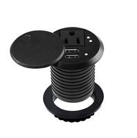 BTU Desktop Mini Power Grommet with Swing Open Cover,2 inch Hole Desk Grommet Outlet Recessed Power Socket with 1 AC Outlets and 2 USB Charging Ports and 7 FT Power Extension Cord