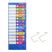 Daily Schedule Pocket Chart， Class Schedule with 26 Cards, 13+1 Pockets. 13 Colored + 13 Blank Double-Sided Reusable Cards, Easy Over-Door Mountings Included. (13" x 36")