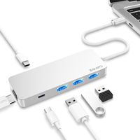 EQUIPD USB C Hub, Aluminum USB Type C Adapter with 87W USB-C PD Charging Port, 4K HDMI Output, 3 USB 3.0 Ports, USB-C Port, Compatible MacBook Pro 13" 15", MacBook Air 13", MacBook and More - Silver