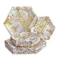 Silver Spoons 1924 Arctic Collection Party Disposable Set, Dinner, 18 Side Plates, Heavyweight Paper Materials, Hexagon Design, for Upscale Wedding and Dining, Servings, Gold
