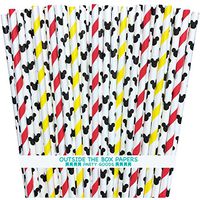 Mickey Mouse Inspired Paper Straws - Mouse Ears Stripe - Red Black Yellow White - 100 Pack - Outside the Box Papers Brand