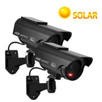 YSUCAU Solar Powered Bullet Dummy Fake Simulated Surveillance Security CCTV Dome Camera Indoor/Outdoor Use with Flashing Red LED Light & Warning Security Alert Sticker Decal