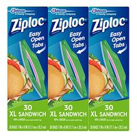 Ziploc Sandwich Bags, Easy Open Tabs, XL, 30 Count, Pack of 3 (90 Total Bags)