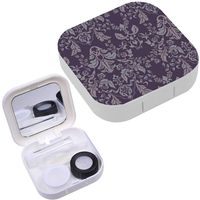 Portable Contact Lens Case Box Travel Kit Mirror + Bottle + Tweezers Container Holder [ Vintage Floral Patten Classic ]