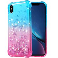 iPhone Xs Max Case, Flocute iPhone Xs Max Glitter Case Gradient Series Bling Sparkle Floating Liquid Soft TPU Cushion Luxury Fashion Girls Women Cute Case for iPhone Xs Max (Teal Pink)