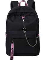 El-fmly Fashion Backpack with USB Port,Casual Lightweight Backpacks Cute Bookbag Shoulder Bag School Backpack for Teen - Black+Pink