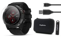 Garmin Fenix 5X Plus+ Sapphire Bundle with Screen Protectors, PlayBetter Portable Charger & Protective Case | Multisport GPS Watch, TOPO Maps, ClimbPro, Garmin Pay, Music + Spotify (Black/Black Band)