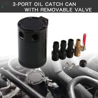 Sporacingrts Compact Black Baffled 3-Port Oil Catch Can+ 0.41'' 10.3mm Oil Drain Cock Valve, 2 Inlets 1 Outlet