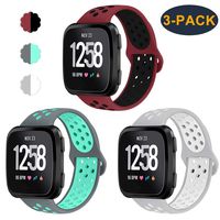 CAVN 3-Pack Compatible Fitbit Versa Bands for Men Women, Sweat Resistant Replacement Accessory Strap Bracelet Compatible Fitbit Versa Smartwtach (S/5.5"-6.8", Red/Black+Grey/Teal+Grey/White)