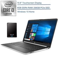2020 HP 15.6" Touchscreen Laptop Computer/ 10th Gen Intel Core i3 1005G1 Up to 3.4GHz (Beat i5-7200u)/ 8GB DDR4 RAM/ 256GB PCIe SSD/ 802.11ac WiFi/ HDMI/ Windows 10 + EST 500GB External Hard Drive