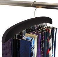 SUNTRADE Wooden Tie Hanger,24 Tie Organizer Rack Hanger Holder Hook (Black, 24 Hooks)