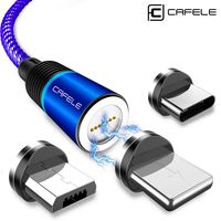 Magnetic Charging Cable, CAFELE Nylon Braided Fast Charging Cord with LED Light, Universal 3 in 1 Magnet Phone Charger Compatible with Micro USB, Type C Devices - Blue/6.6ft