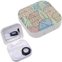 Portable Contact Lens Case Box Travel Kit Mirror + Bottle + Tweezers Container Holder [ Cartoon Houses ]