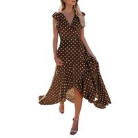 Womens Dots Boho V Neck Dress Lady Beach Summer Sundress Maxi Flowy Dress