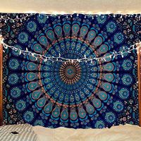 Bless International Indian Hippie Bohemian Psychedelic Peacock Mandala Wall Hanging Bedding Tapestry (Blue Green, Twin(54x72Inches)(140x185cms))