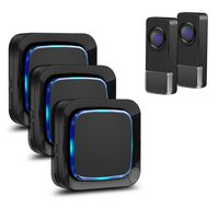 Wireless Doorbell, Coolqiya Door Bell Chimes Kit with 3 Plugin Receivers and 2 Remote Waterproof Push Buttons, No Battery Required for Receivers, 52 Melodies, Black