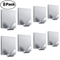 FOTYRIG Adhesive Hooks Wall Hangers Waterproof Heavy Duty Stick on Hooks for Hanging Bathroom Kitchen Robe Coat Towel Kitchen Utensils Keys Bags Stainless Steel-8 Packs