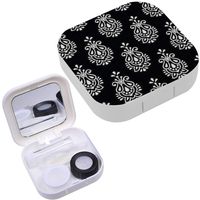 Portable Contact Lens Case Box Travel Kit Mirror + Bottle + Tweezers Container Holder [ Paisley ]