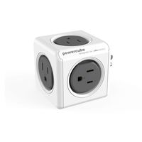 Allocacoc PowerCube |Original|, 5 outlets, Surge Protection, Wall Plug, Cellphone Charger, Compact for Travel, Home and Office, Space Saving, Child Proof sockets, ETL Certified(Grey)
