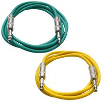 SEISMIC AUDIO - SATRX-3-2 Pack of 3' 1/4" TRS Male to 1/4" TRS Male Patch Cables - Balanced - 3 Foot Patch Cord - Green and Yellow