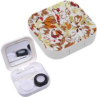 Portable Contact Lens Case Box Travel Kit Mirror + Bottle + Tweezers Container Holder [ Flower ]
